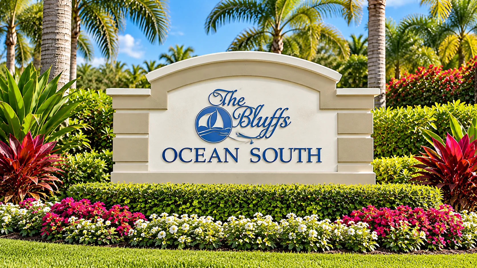 Entrance monument sign reading The Bluffs Ocean South